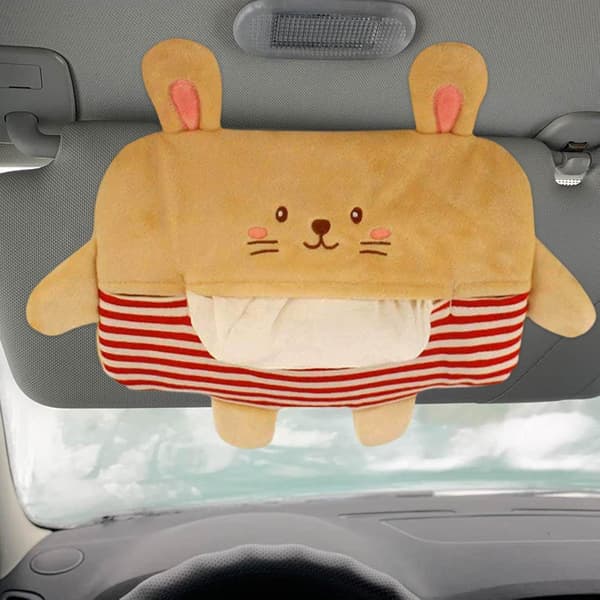 Visor Tissue Holder, Cartoon Car Tissue Box, Soft Plush Tissue, C