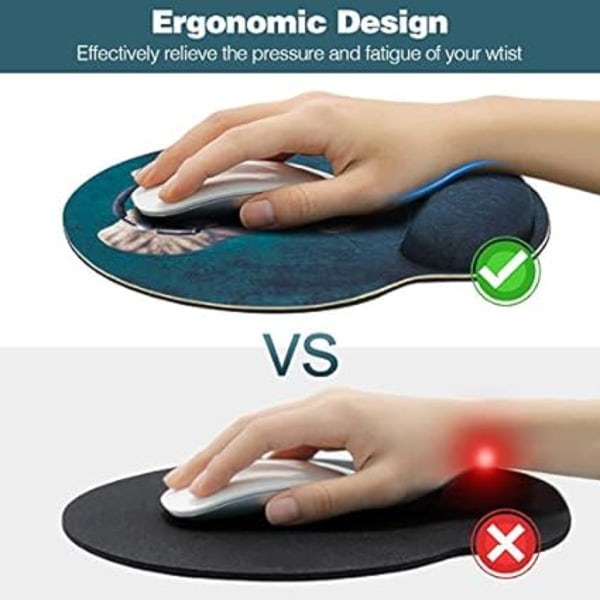 Ergonomisk musmatta med gelhandledsstöd - Smärtlindring - Sött grönt mönster - med hörlurar - halkfri gummibas - lämplig för dator, kontor, hem, 10inx9.05in