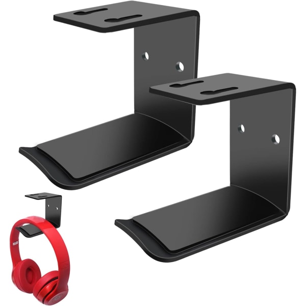 2 stk Veggmontert øretelefonholder (svart), øretelefonkrokhoder