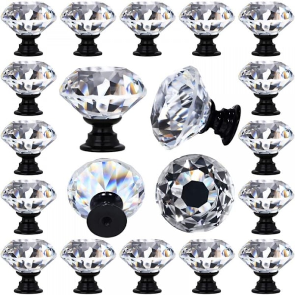 20-pack Kristallklara Glas Dörrhandtag Diamantform Dekorativa Kökshandtag