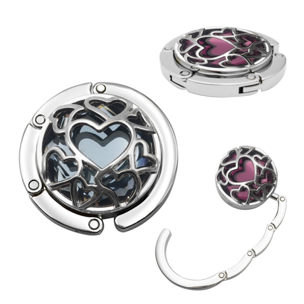2 st Handväskkrok - Svart-Vit-Silver Diamant Hjärta - Fällbar