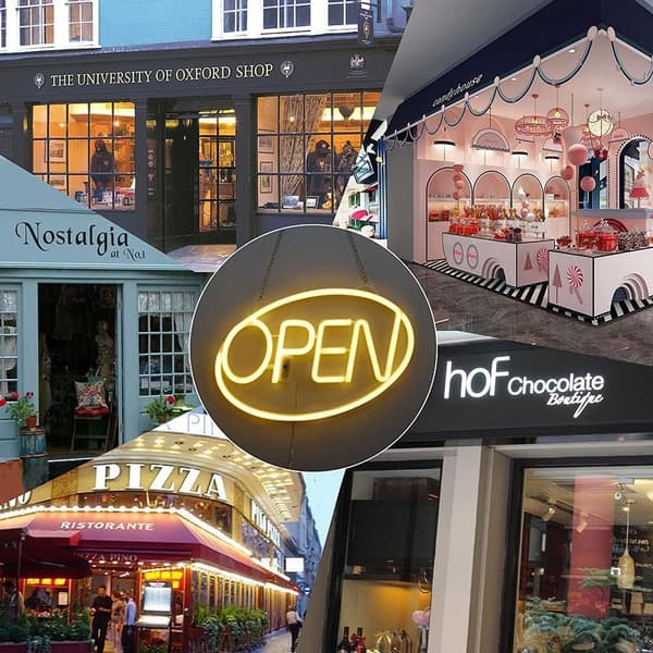 Neonskilt med LED-belyste bogstaver til butik, restaurant