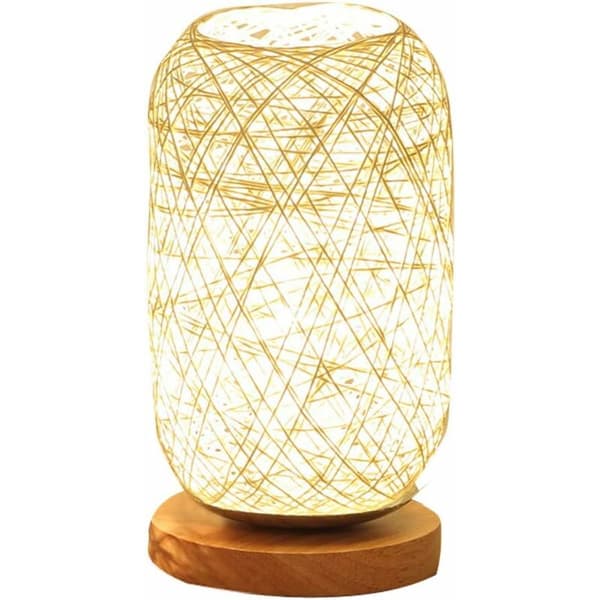Senglampe laget av rottingledning og trestøtte (Beige)