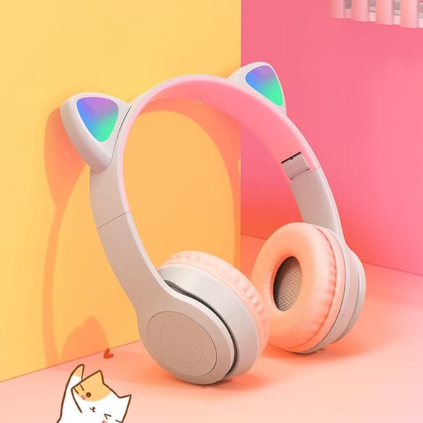 (Lila) Trådlösa spelhörlurar, Bluetooth 5.0, hopfällbar tråd