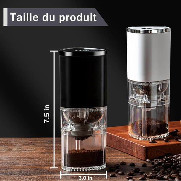 Elektrisk kaffekværn (sort), USB-genopladelig, egnet til bønner