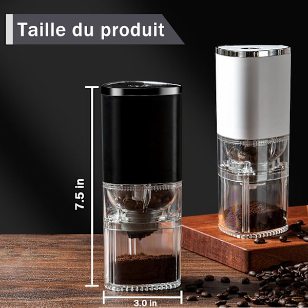 Elektrisk kaffekvern (hvit), USB-oppladbar, egnet for B