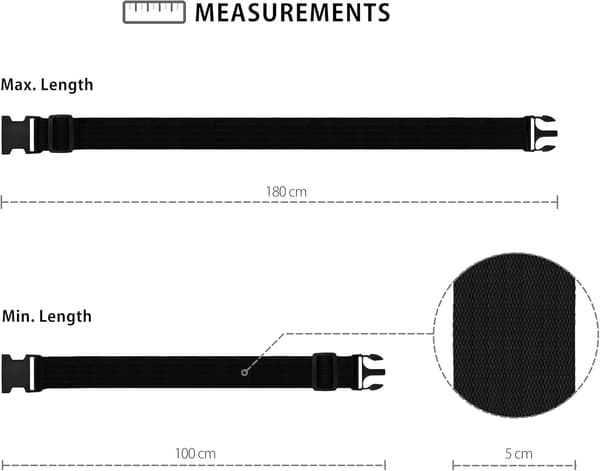 2 stk. koffertreimer med hurtigutløserlås - 100 cm til 180 cm