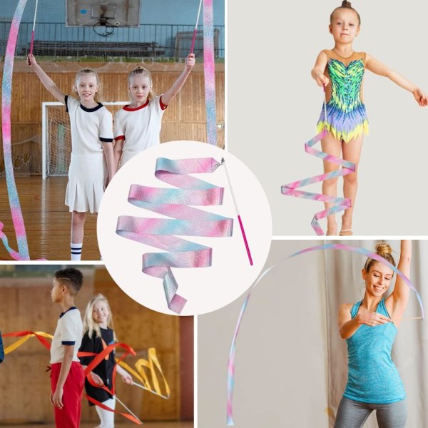 2 st dansband, barngymnastikband, rytmisk gymnastikband med stav, glittrande dansband, för konstnärlig dansträning födelsedagspresent, 2 m
