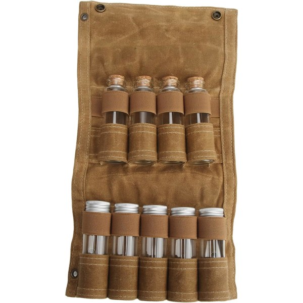 Kryddpåse med 9 kryddburkar (Khaki), hopfällbar kryddflaskeväska, S
