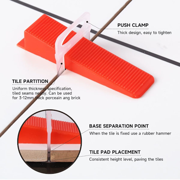2,0 mm flislegging hjelpepakke, flislegging nivelleringssett med 1 tang, 400 klips (2,0 mm), 100 gjenbrukbare kiler for legging av fliser tykkelse 3–12 mm