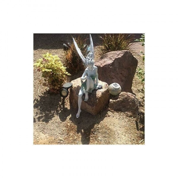 Sittende fe-statue, harpikshagepynt håndverk landskapsarbeid Ya