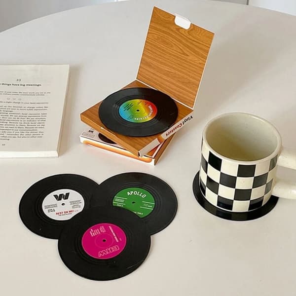 6 stk Vinyl Record Cup Coaster Retro Kaffe Kopp Varmeisolasjon Pa