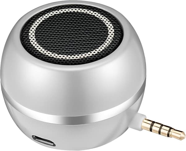 Bærbar højttaler (sølv) med 3,5 mm AUX-lydstik, klar bas til pc-tablet MP3
