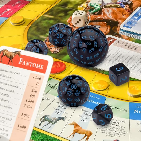15 stk. polyhedral terningesæt, sort og blå, polyhedral terningesæt til DND RPG