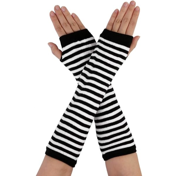 Vinterhansker for kvinner - svarte og hvite striper, varme fingre