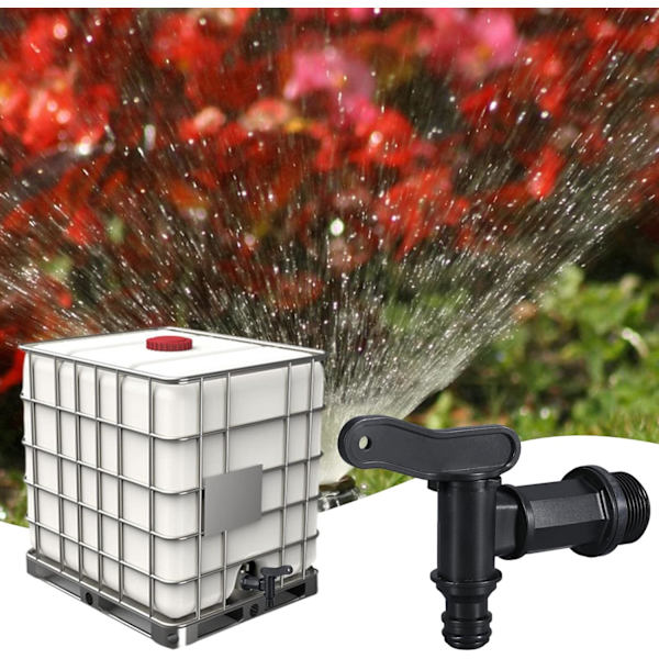 Plasttank-kran, 3/4\" IBC-vanntankadapter, vanningskran