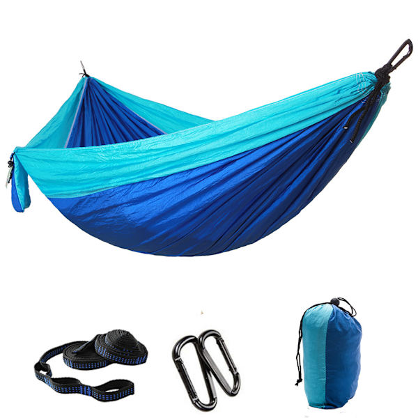 Ultralight, kevyt ja kannettava kestävä hengittävä nylonriippapuu puun hihnoilla sisäparvekkeelle, ulkoilmaan retkeilyyn, vaellukseen reppuhammokkeihin (sininen/taivaansininen)