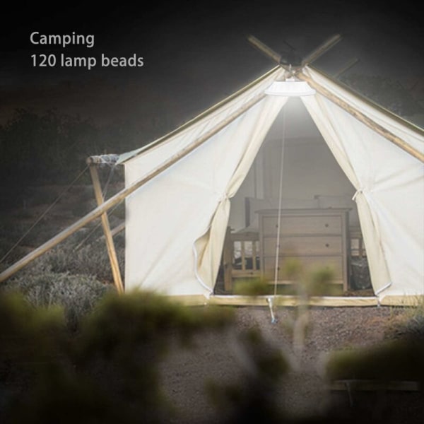 120 LED solcelledrevet campinglanterne med fjernbetjening, USB-genopladelig