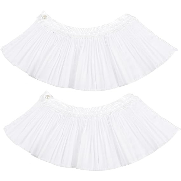 1 par aftagelige falske manchetter - Hvide, chiffon manchetter, plisserede C