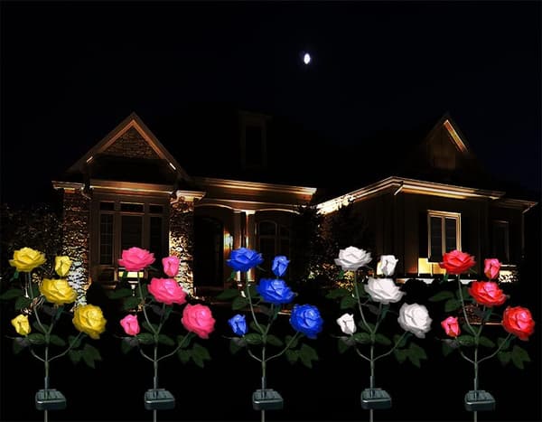 Solcelledrevne udendørs rosenblomsterlys til dekoration af have, Ya