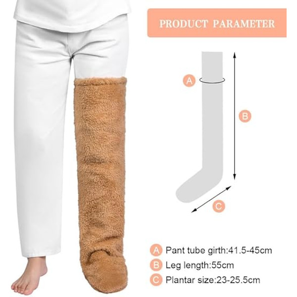 Termiske fleece-sokker for kvinner - brune, leggvarmere, søte plysj B