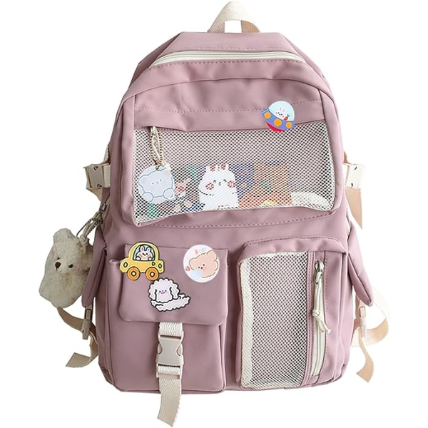 Kawaii-reppu, vaaleanpunainen reppu, kawaii-asusteet, rintaneulat ja