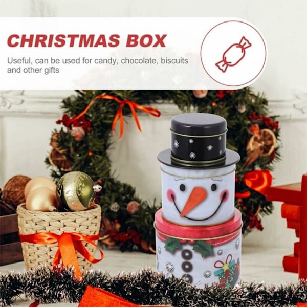 (2 st) Julgodisburkar Nesting Snowman Plåtburk Godisburk