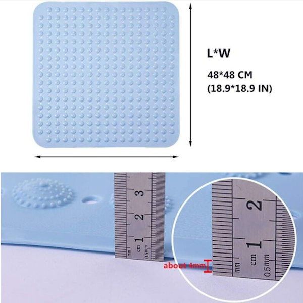 Hvit 48*48CM Anti-Skli Badematte, Kvadratisk Dusjmatte Muggsoppresistent