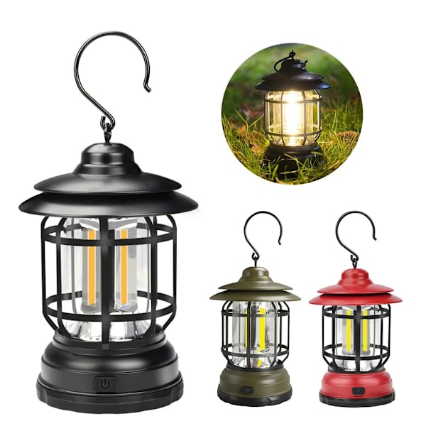 Vintage USB-oppladbar LED-campinglampe, dimbar, varmt hvitt lys