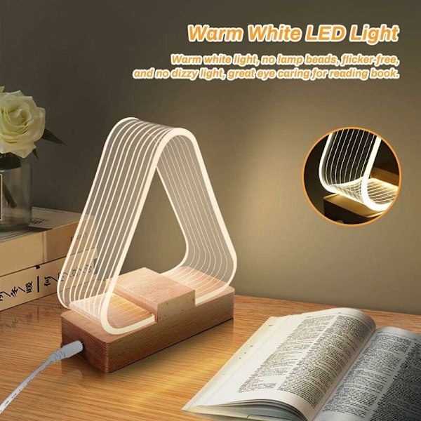 USB-senglampe trekant moderne solid trebordlampe LED-natt