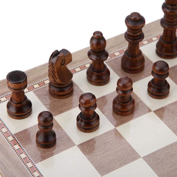 Træskakspil, 3-i-1 skak og dam og backgammon foldbart skakspil