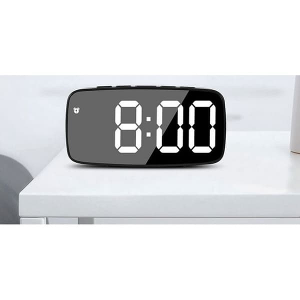 Svart Smart Digital Vekkerklokke ved sengen, Hvit LED Reise USB Des