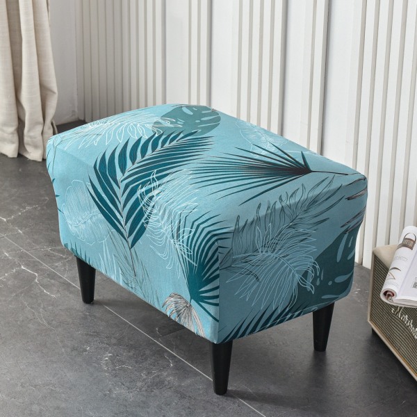 Lake Blue Leaves Ottoman Cover Rektangulär Stretch Ottoman Covers