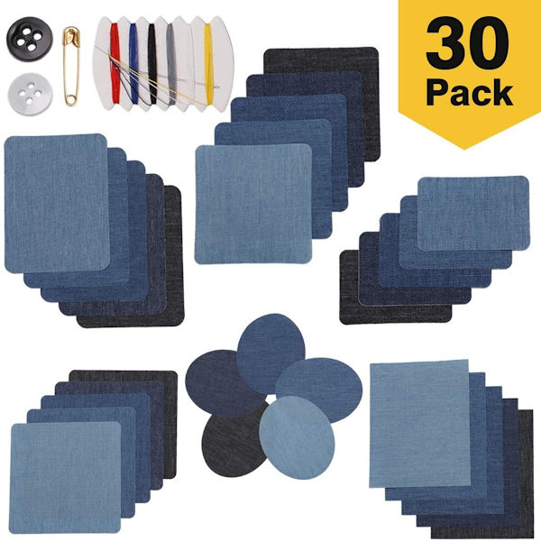Anpro 30stk Denim Patches Blå Oval Stryke-på Stoff Patch, Klær