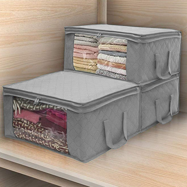 3 stk grå oppbevaringspose sammenleggbar klesoppbevaringsboks under seng klær 48 x 35 x 20 cm oppbevaringsboks farge
