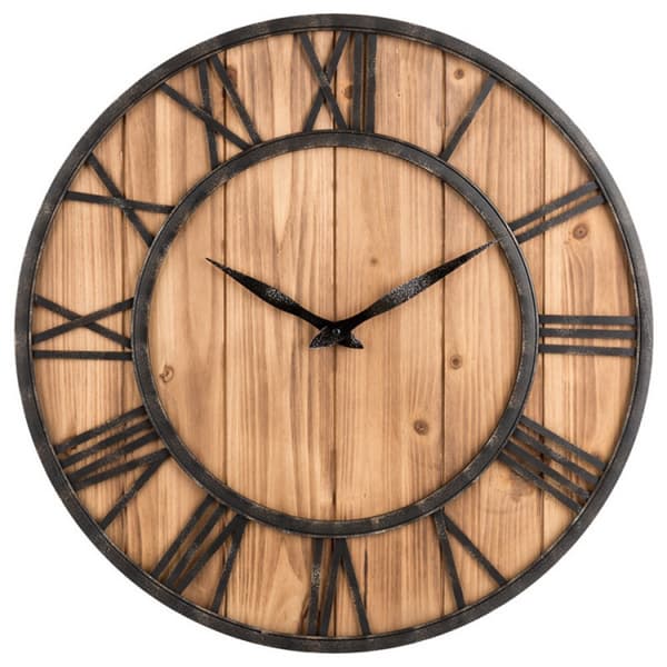 40 cm diameter smidesjärn klocka trä rund väggklocka tyst D