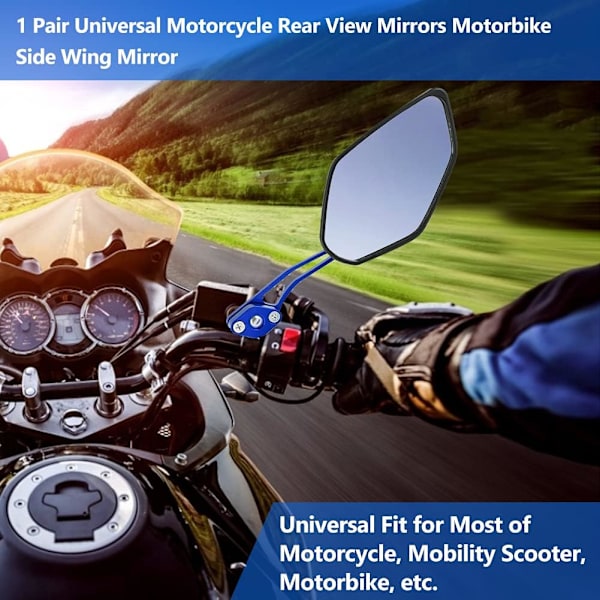 1 par universelle vask flamme motorsykkel speil (blå) Sc