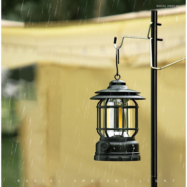 Vintage USB-oppladbar LED-campinglampe, dimbar, varmt hvitt lys