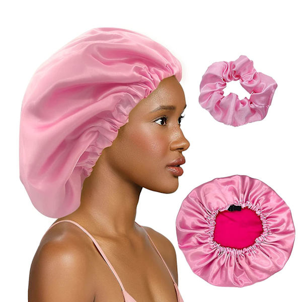 3 stk rosa satenghette silkehette for sovende hårhetter for