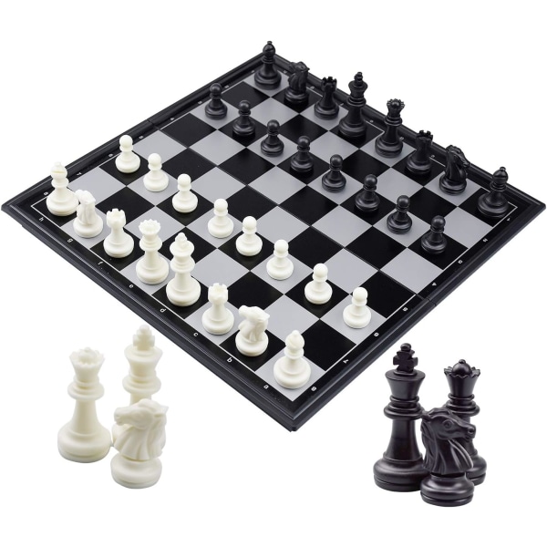 Deluxe hopfällbart set, magnetiskt schackbräde med schack, svart