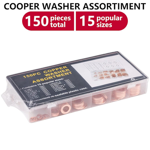 150 st 15 specifikationer packningar tätningsring, kopparbrickor sortiment