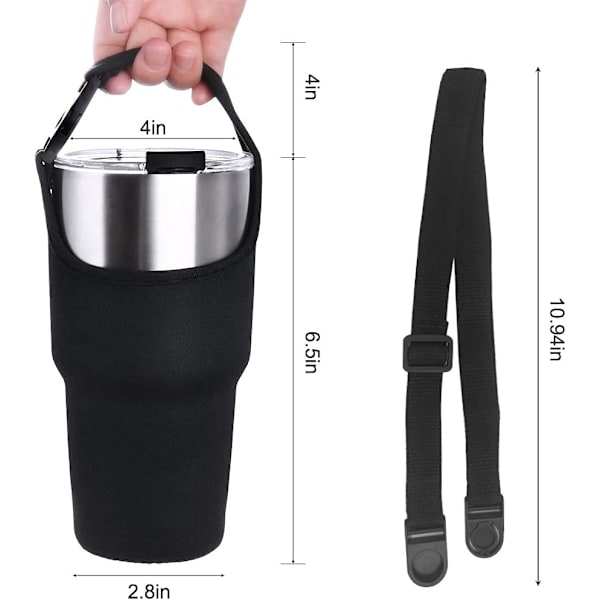 Set med 2 mugghållare, ersättningsneoprenhylsa med bärhandtag, svart