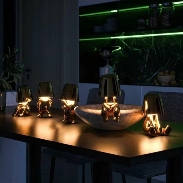Thinker Lille Gyldne Bordlampe Genopladelig Harpiks Bordlampe til Soveværelse