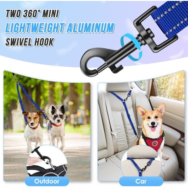 Dobbel hundekobbel, 360° roterbar refleksbånd, justerbar