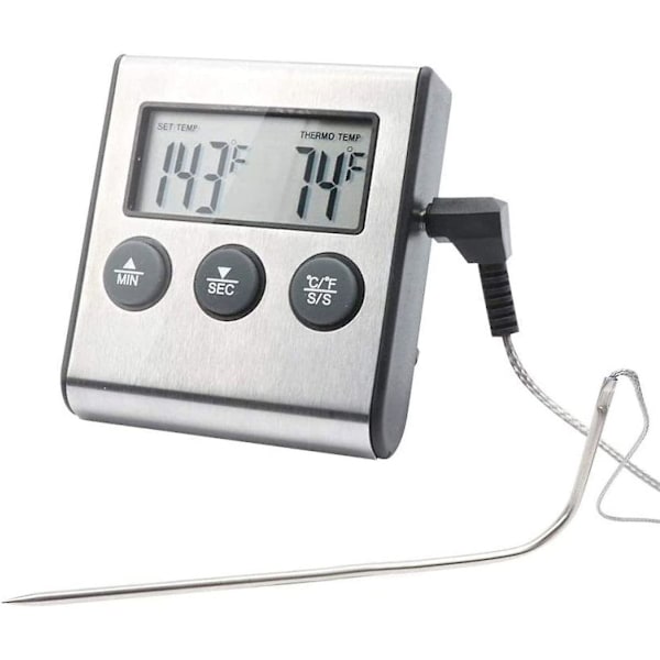 Digitalt ovnkødtermometer og timer, stort LCD-display til digital madlavning