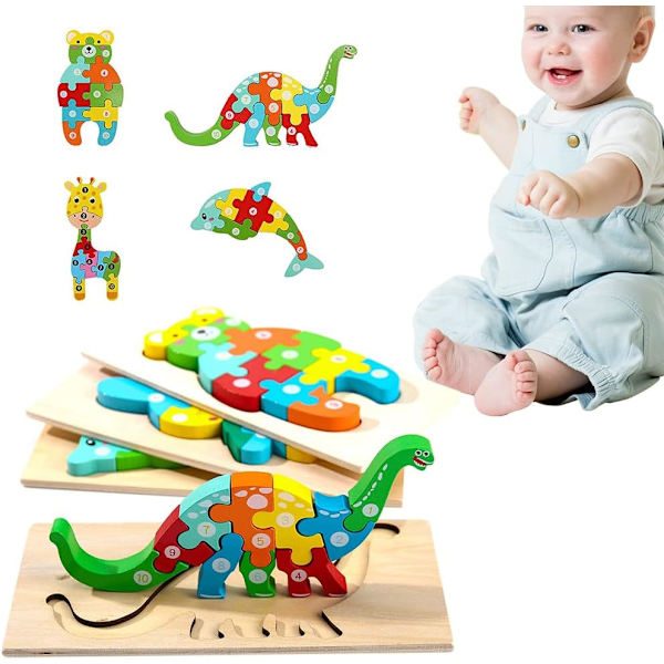 Träpussel för barn, 4-delat träpussel, 3 år gammal