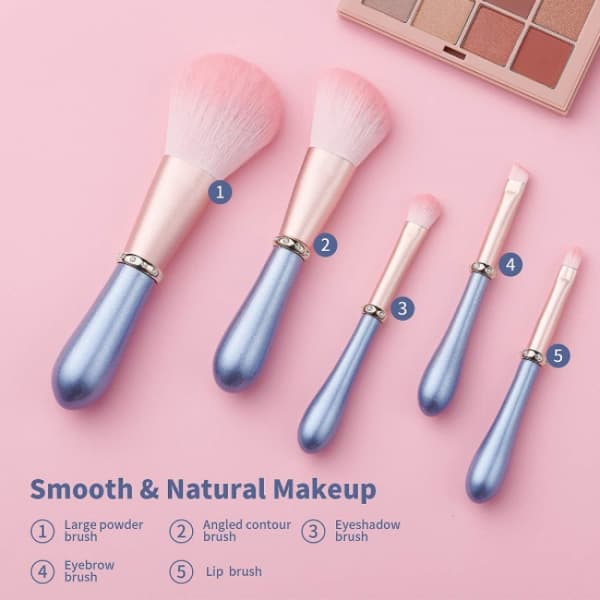 5-pak makeupbørster, premium syntetisk makeupbørstesæt, premiu