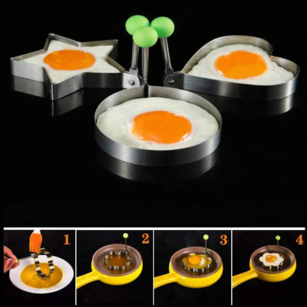 Sæt med 4 Kitchen Craft - Rustfrit stål stegte ægforme, 8,5 cm