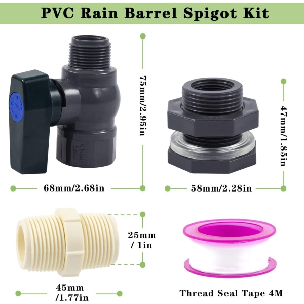 Barrel Faucet PVC Rain Garden Barrel Faucet Kit Slangadapter för
