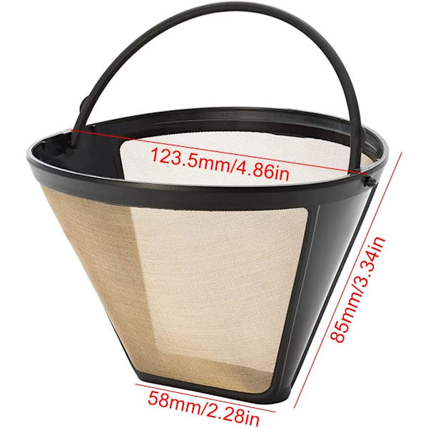 Sett med 3 kaffefiltre, gjenbrukbare permanente kaffefiltre, gullfarget rustfritt stål, konisk stil for tefiltrering